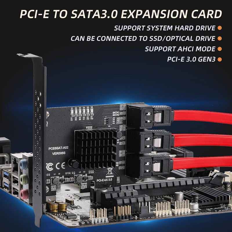 Xdingjiala PCIe SATA Expansion Card 6 Ports 4X with ASM1166 Chip - 6Gbps, Gen 3 Controller Adapter, Non-Raid, with 6 SATA Cables & Low - Profile Bracket, Plug and Play for Windows XP/7/8/10, Linux, MAC OS - Image 4